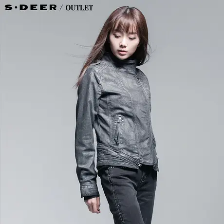 sdeer圣迪奥春女装斜襟硬朗亮面牛仔夹克外套3382278图片