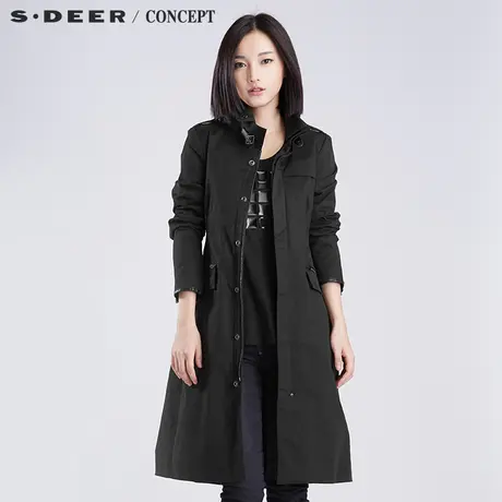 sdeer圣迪奥女装硬朗搭袢暗扣立领长风衣外套S16381840图片