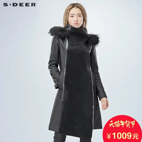 sdeer圣迪奥女装秋冬街头字母绣花拼接中长款连帽外套S16481885图片