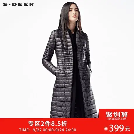 sdeer圣迪奥2018冬装简约休闲亮面一粒扣中长款羽绒服女S16482477图片