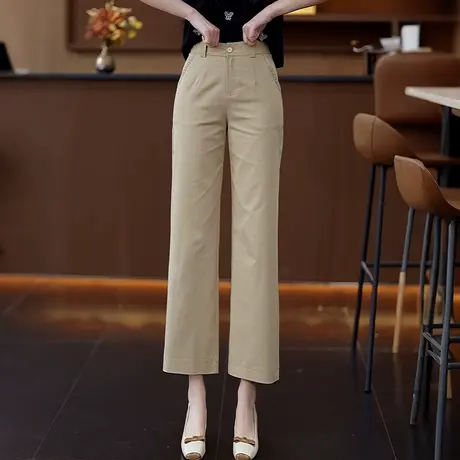 天丝棉九分裤女2025夏季薄款高腰直筒阔腿裤垂感显瘦宽松休闲裤商品大图