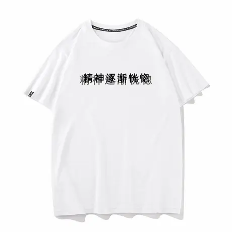 秀洛精神逐渐恍惚 趣味文字衣服小众夏纯棉宽松男情侣短袖T恤百搭商品大图