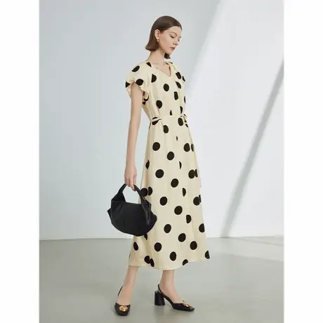 朗姿波点复古法式收腰v领显瘦气质高级感裙子女2024夏新款连衣裙商品大图
