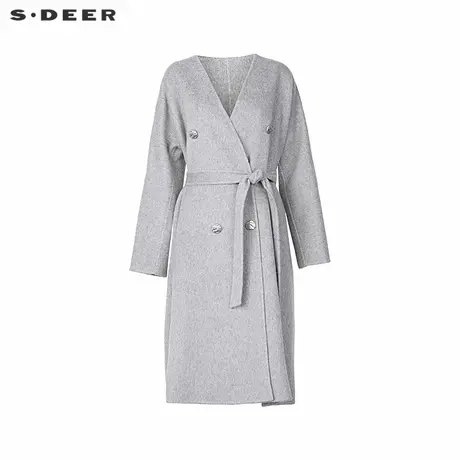 sdeer圣迪奥女装OL风V领双排扣收腰双面呢大衣S244Z2501图片