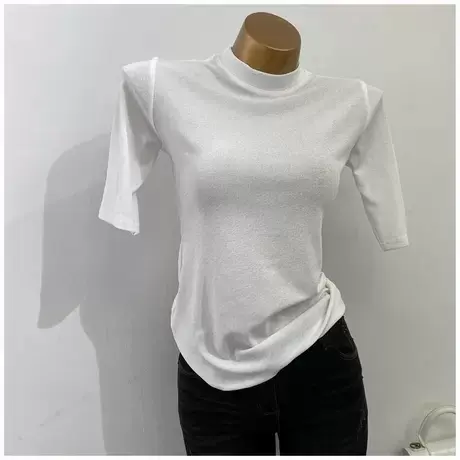 自留～低中领打底衫！韩国修身薄款T恤简约百搭弹力五分袖上衣夏商品大图