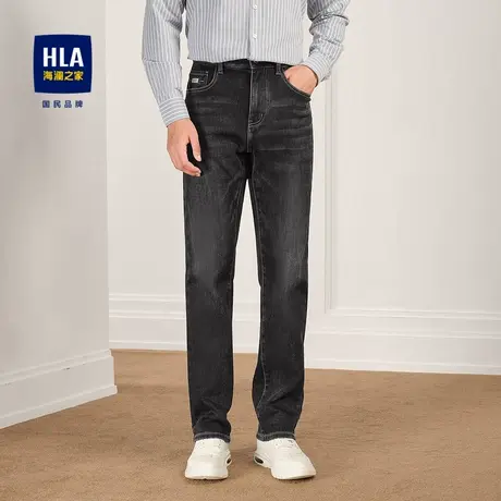 HLA/海澜之家刺绣牛仔裤24冬新款洗水五袋款直筒加厚保暖裤子男图片