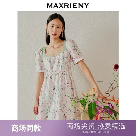 【商场同款】MAXRIENY甜美少女感连衣裙玫瑰印花系带蝴蝶结娃娃裙商品大图