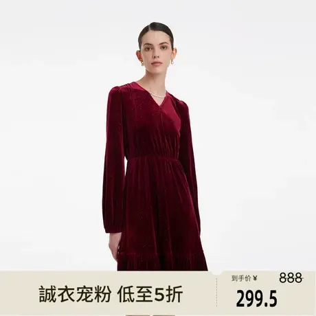 歌莉娅秋季新品丝绒连衣裙1B9R4H620商品大图