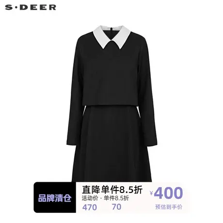 sdeer圣迪奥女装学院风翻领假两件长袖连衣裙S234Z1266🎭商品大图