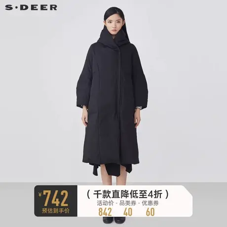 sdeer圣迪奥秋冬休闲高领连帽拼接黑色羽绒服女S21482435👓商品大图