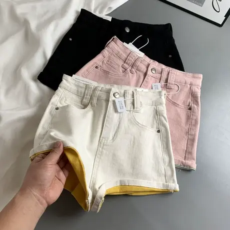 高腰弹力牛仔短裤女2025春装新款韩版简约小个子a字百搭阔腿热裤商品大图