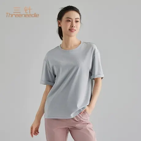 三针纯棉夏季短袖t恤女宽松2024新款印花全棉体恤圆领落肩商品大图