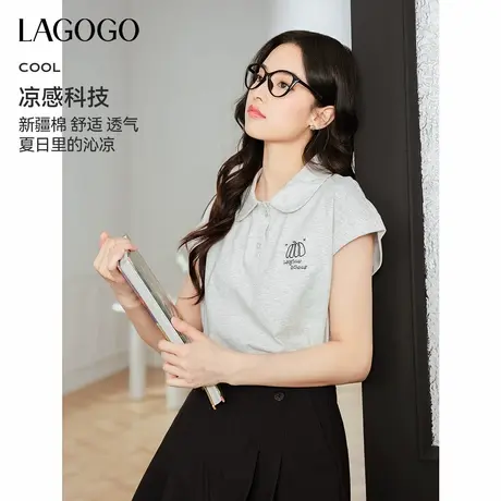 【瞬间凉感】LAGOGO时尚减龄T恤女拉谷谷2025夏季新款娃娃领上衣商品大图