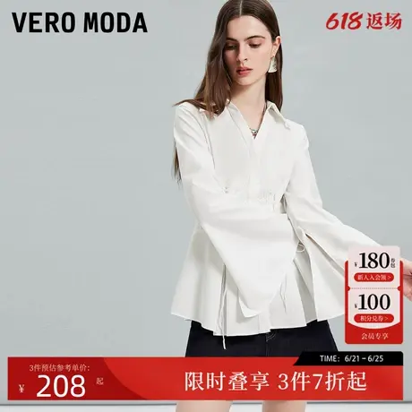 Vero Moda衬衫夏季高街时髦V领蕾丝系带束腰长袖上衣女324105041商品大图