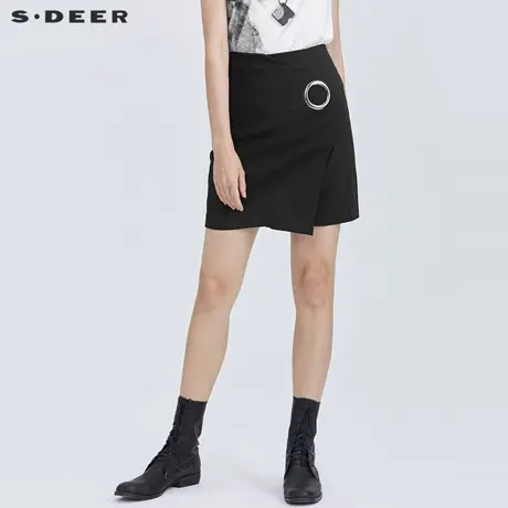 sdeer圣迪奥女装夏个性圆环设计感不规则黑色A字短裙S21281311商品大图