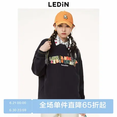 乐町彩色字母贴布绣卫衣女春季新款美式圆领卫衣商品大图