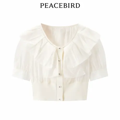 太平鸟女装夏季新款拼接荷叶领衬衫A1CCD2C07商品大图