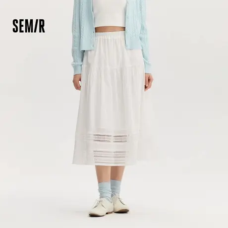 森马半身裙女2024秋季新款镂空花边温柔系浪漫松紧腰宽松伞裙优雅图片