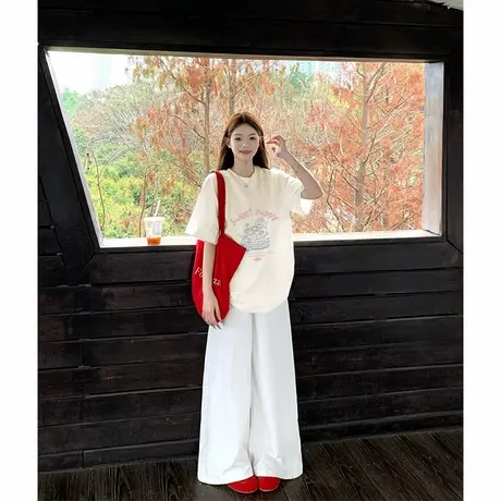 KWV真维斯杏色纯棉短袖女t恤夏2025新款爆款半袖宽松内搭女上衣商品大图