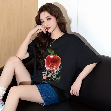 唐狮夏季新款女短袖T恤宽松休闲圆领纯棉加厚百搭今年流行官方图片