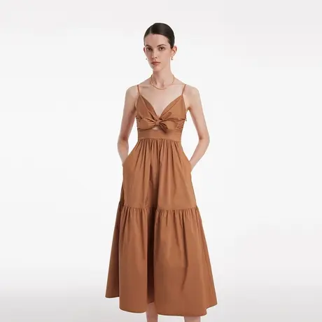 歌莉娅奥莱新品棉布吊带长裙美拉德收腰连衣裙1C4C4K040图片