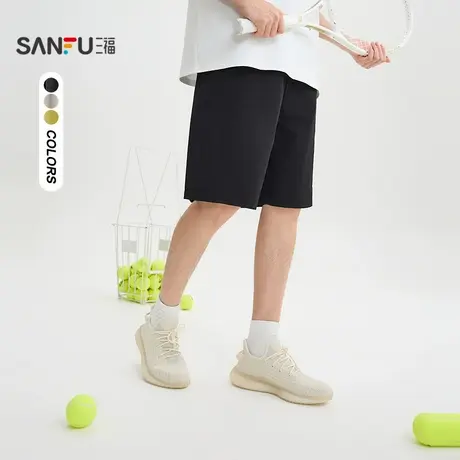 三福2025夏季男士轻薄净色宽松中裤 休闲橡筋腰头裤子505182图片