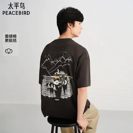 【Jonas联名】太平鸟男装 美式潮流背后印花短袖T恤男B2CNF3205图片