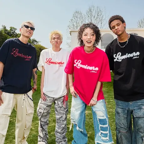 Nuthink珍珠字母印花短袖T恤重磅美式复古潮牌男女宽松2025夏新款图片