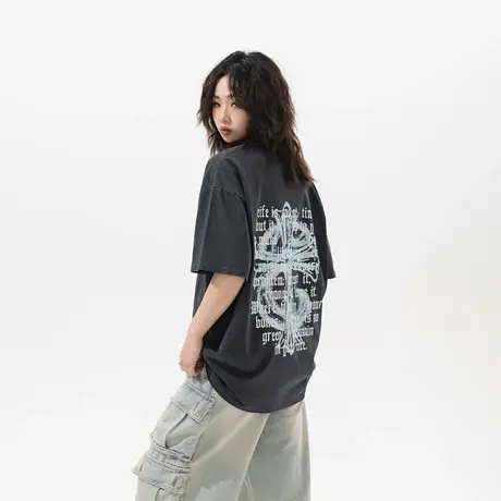 YEP潮牌复古印花短袖t恤女夏季2025年新款纯棉半袖情侣装宽松上衣商品大图