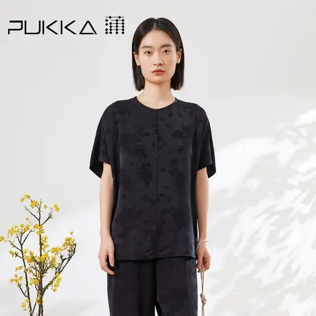蒲PUKKA 新中式提花套头衬衫女连肩短袖圆领上衣商品大图