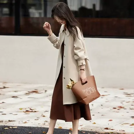 时尚气质风衣外套2024年秋季新款女简约大气通勤中长款新中式上衣商品大图