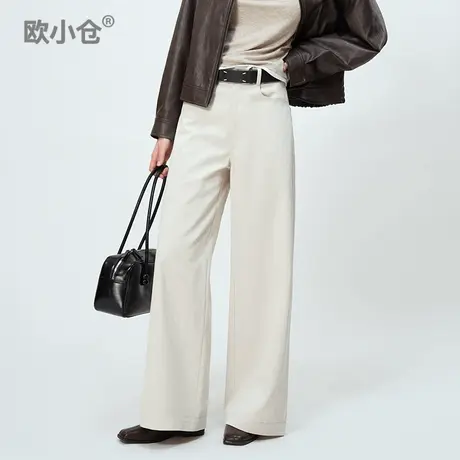 欧小仓 可颂系列 新疆长绒棉抽绳  超模阔腿裤 高个子白色裤子图片
