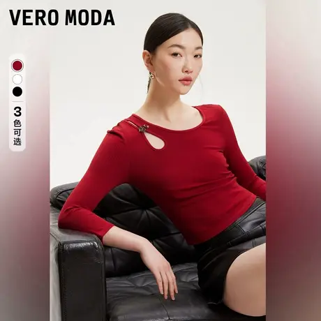 Vero Moda奥莱T恤女春夏新款圆领七分袖修身简约新中式上衣流行商品大图
