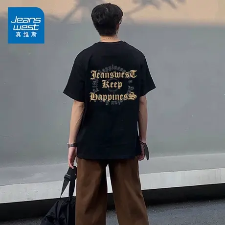 KP真维斯男装2025夏季新款美式宽松百搭纯棉短袖t恤夏装学生上衣图片