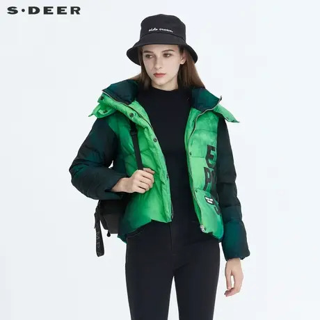 sdeer圣迪奥高领连帽时尚字母印花短款保暖羽绒服女S20482440图片