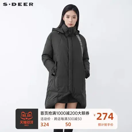 sdeer圣迪奥高领连帽羽绒服 👜字母印花羽绒服女 👝中长款S20482404商品大图