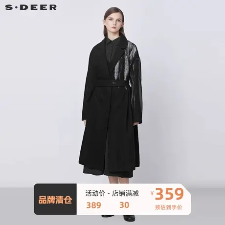 sdeer圣迪奥女装冬西装领撞色胶印收腰长款外套毛呢大衣S21481822🆘商品大图