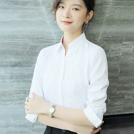 雀后衬衫女长袖职业2023夏季新款气质白领工作服正装酒红工装衬衣商品大图