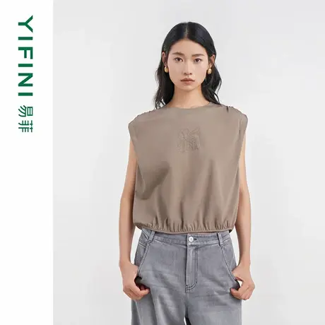 [专柜同款]Yifini/易菲时尚抽褶盖袖宽松短款T恤女2025夏装新款图片