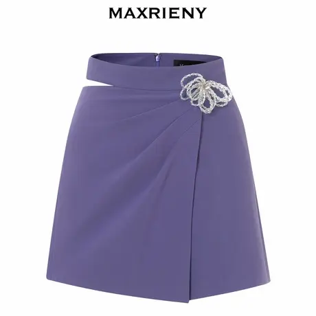 【奥莱】MAXRIENY复古立体花围裹式抽褶裙裤设计短裤图片