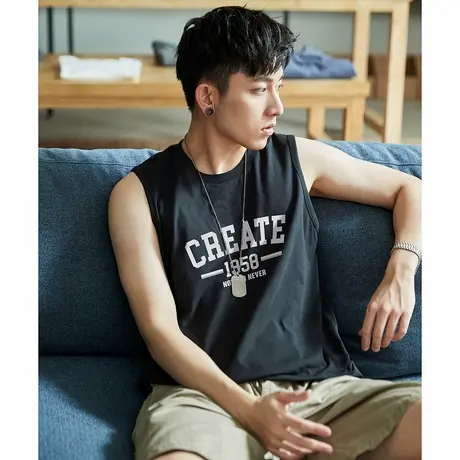 唐狮夏季新款男背心字母印花宽松无袖T恤坎肩圆领上衣潮汗衫t官方图片