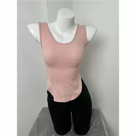 U领夏季无袖上衣女内搭外穿设计感短款粉色吊带打底运动健身背心图片