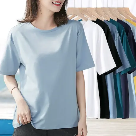 2024年新款短袖纯棉百搭款休闲半袖胖mm纯色半截袖大码女上衣夏季图片