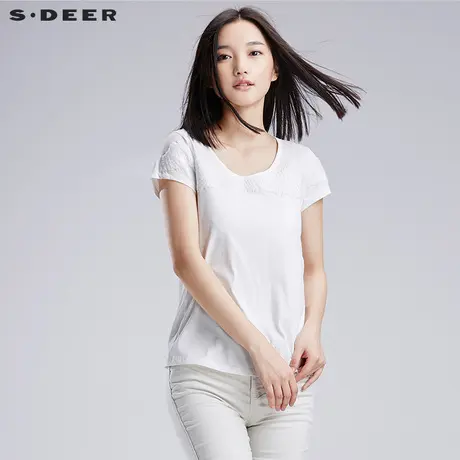 s.deer【新品】圣迪奥女装素雅精致绣花手工美感T恤S16280110图片