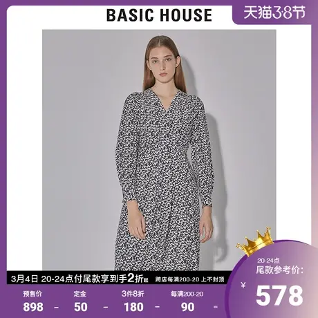 Basic House/百家好2022早春新款商场同款V领碎花连衣裙HWOP320A商品大图