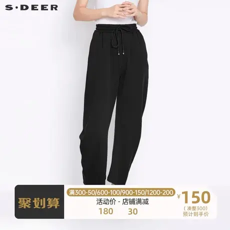 sdeer圣迪奥女装松紧垂坠感慵懒风直筒休闲宽松黑色长裤S21360805图片