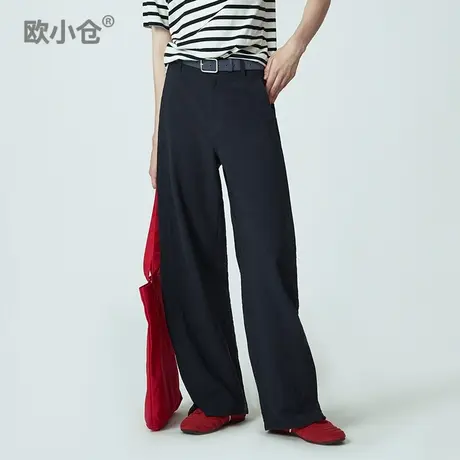 【胡可推荐】欧小仓天丝麻阔腿裤 藏青色飞鼠裤 夏日轻薄弯刀裤商品大图