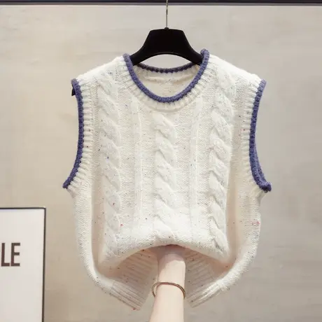 花纱圆领针织马甲背心女2025春秋新款宽松外穿马夹麻花毛衣坎肩潮商品大图