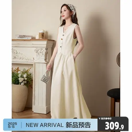 唐狮2025夏季新款无袖连衣裙长裙女气质显瘦v领时尚休闲通勤特殊图片