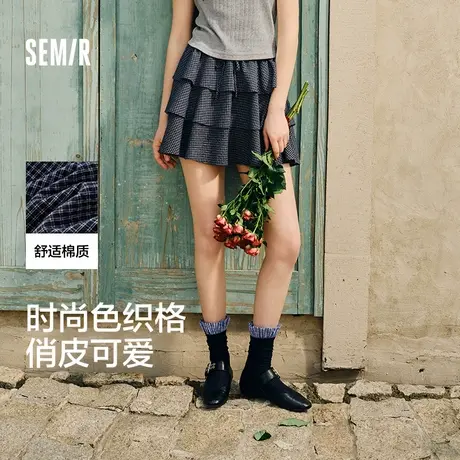 森马半身裙女小个子松紧腰气质2025夏新款可爱格子蓬蓬蛋糕裙俏皮商品大图